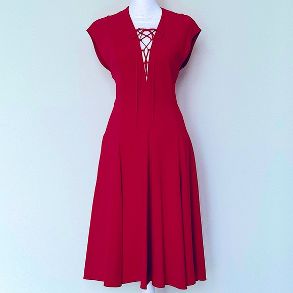 Stella McCartney Dresses & Skirts - Stella McCartney- Red Silk A-line Short Sleeve Dress with Deep V